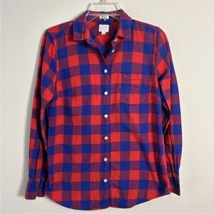 J.Crew Boy Fit Women’s Sz XS Blue Red Tartan Plaid Lightweight Flannel Shirt